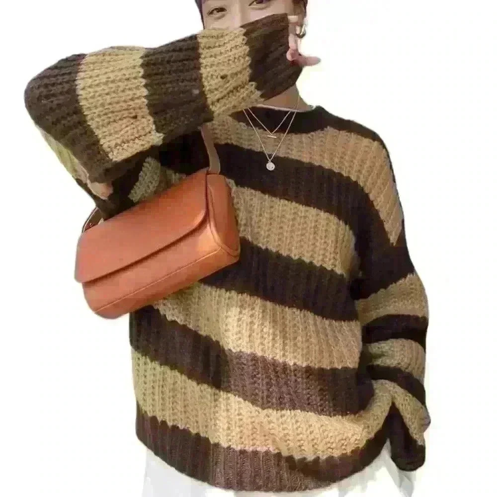 Dazy tan and brown striped sweater size small - Picture 3 of 16